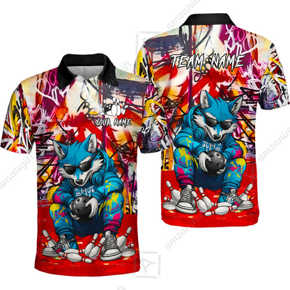 Custom Streetwear Wolf Bowling Jersey Polo Shirt, Custom Streetwear Wolf Bowling Jersey Team Shirt For Players With Name & Team Name