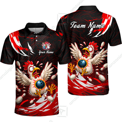 Customized Bowling Shirt, Crazy Chicken, Personalized Polo Shirt For Players With Name & Team Name