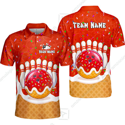 Custom Bowling Jersey Polo Shirt, Bowling Sprinkles Ice Cream Cone, Personalized Name & Team Name