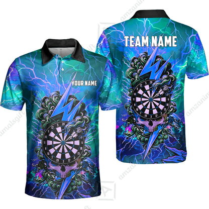 Custom Darts Team Jersey, Personalized Lightning Skull Dart Polo Shirt For Players With Name & Team Name