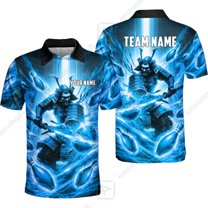 Custom Bowling Jersey Polo Shirt, Japanese Samurai Warrior Bowling, Custom Bowling Jersey Team Shirt For Players With Name & Team Name