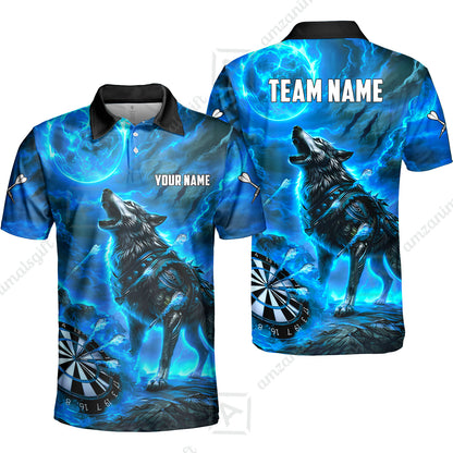 Custom Darts Team Jersey, Personalized Flaming Wolf Jersey Shirt For Players With Name & Team Name