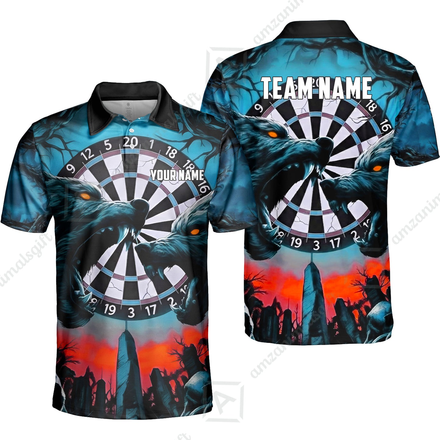 Custom Darts Team Jersey, Personalized Black Forest Wolves Dart Polo Shirt For Players With Name & Team Name