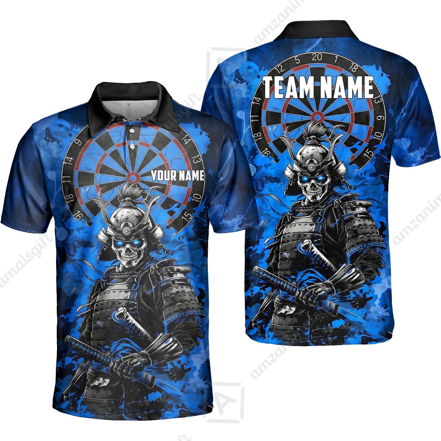 Custom Darts Team Jersey, Personalized Skull Samurai Dartboard Dart Polo Shirt For Players With Name & Team Name