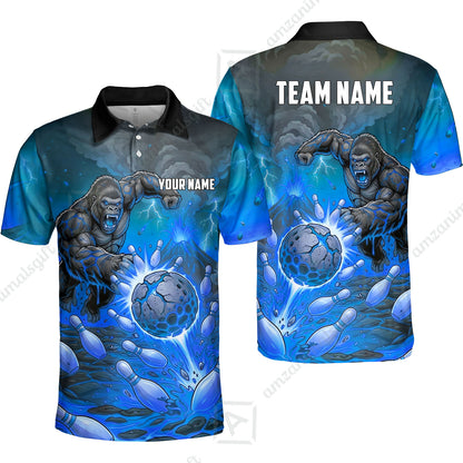 Custom Bowling Jersey Polo Shirt, Fierce Gorilla Strike Bowling, Custom Bowling Jersey Team Shirt For Players With Name & Team Name