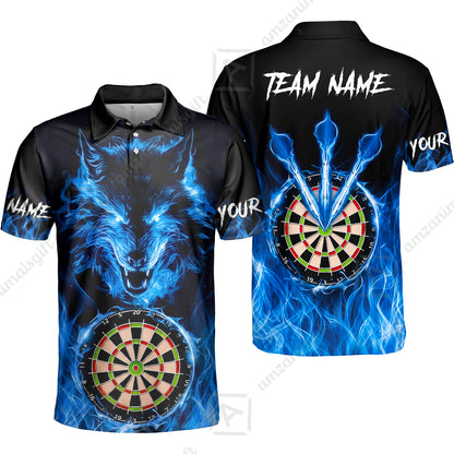 Custom Darts Jersey Polo Shirt, Dartboard Fierce Wolf Design, Uniform Dart - Personalized Name And Team Name