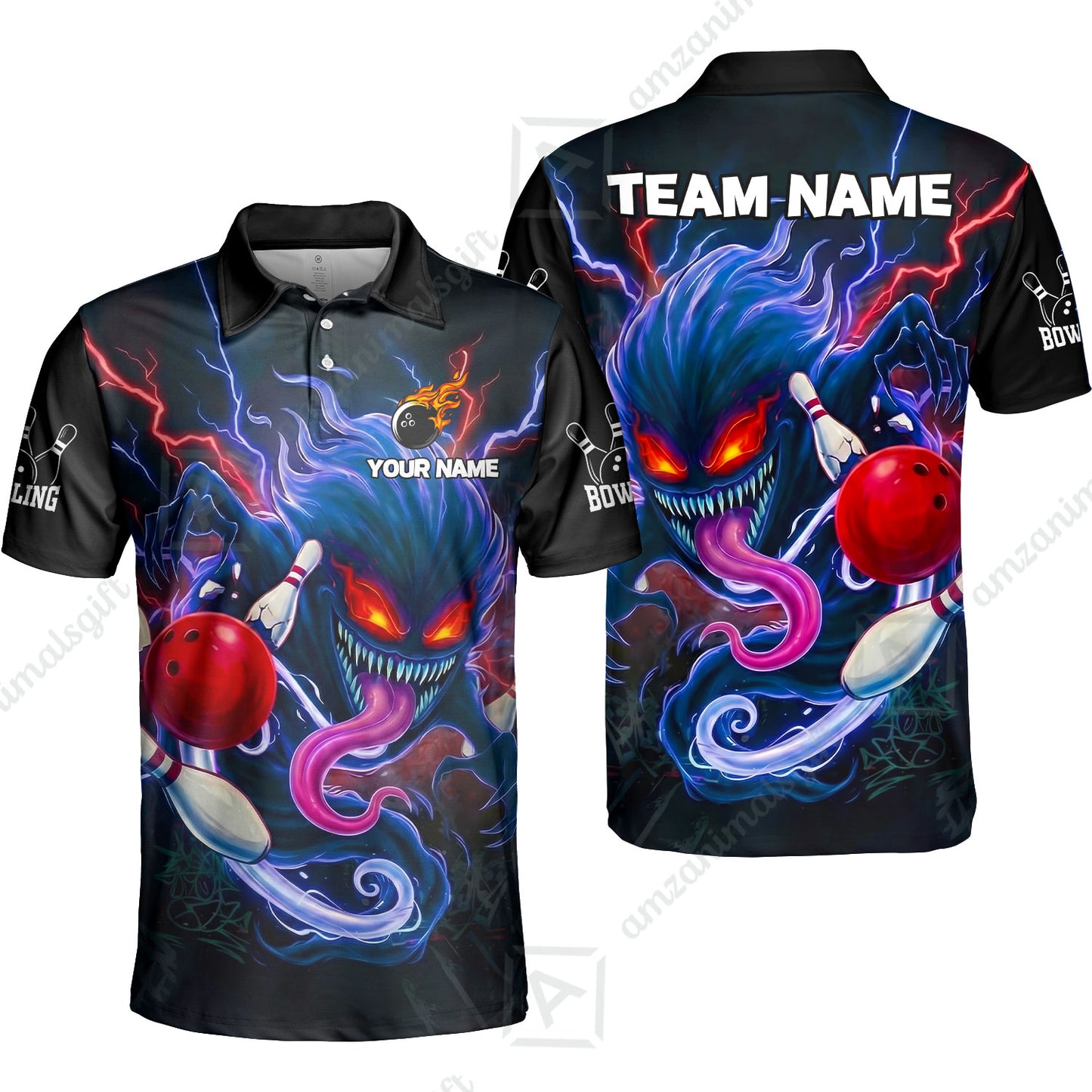 Customized Bowling Jerseys Polo Shirt, Evil Bowling Monster-Dark Bowling Spirit, Uniform Bowling - Personalized Name And Team Name