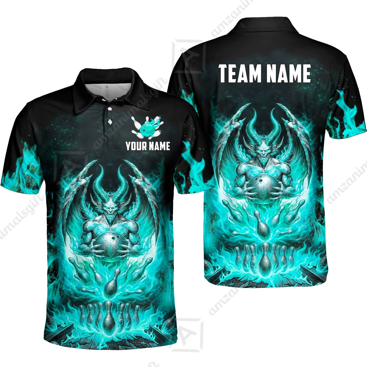 Custom Hellfire Bowling Jersey Polo Shirt, Custom Hellfire Bowling Jersey Team Shirt For Players With Name & Team Name