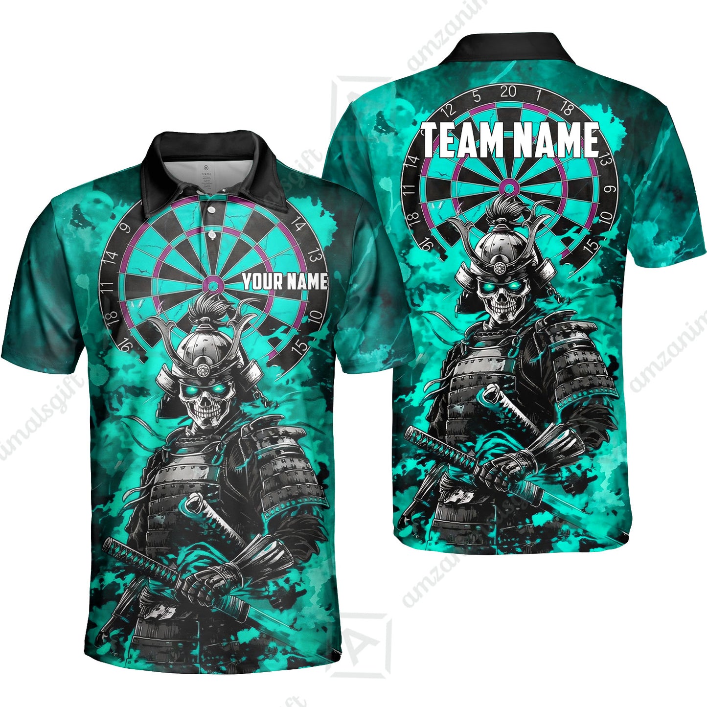 Custom Darts Team Jersey, Personalized Skull Samurai Dartboard Dart Polo Shirt For Players With Name & Team Name