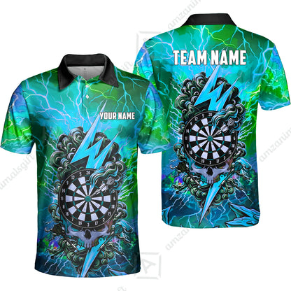 Custom Darts Team Jersey, Personalized Lightning Skull Dart Polo Shirt For Players With Name & Team Name