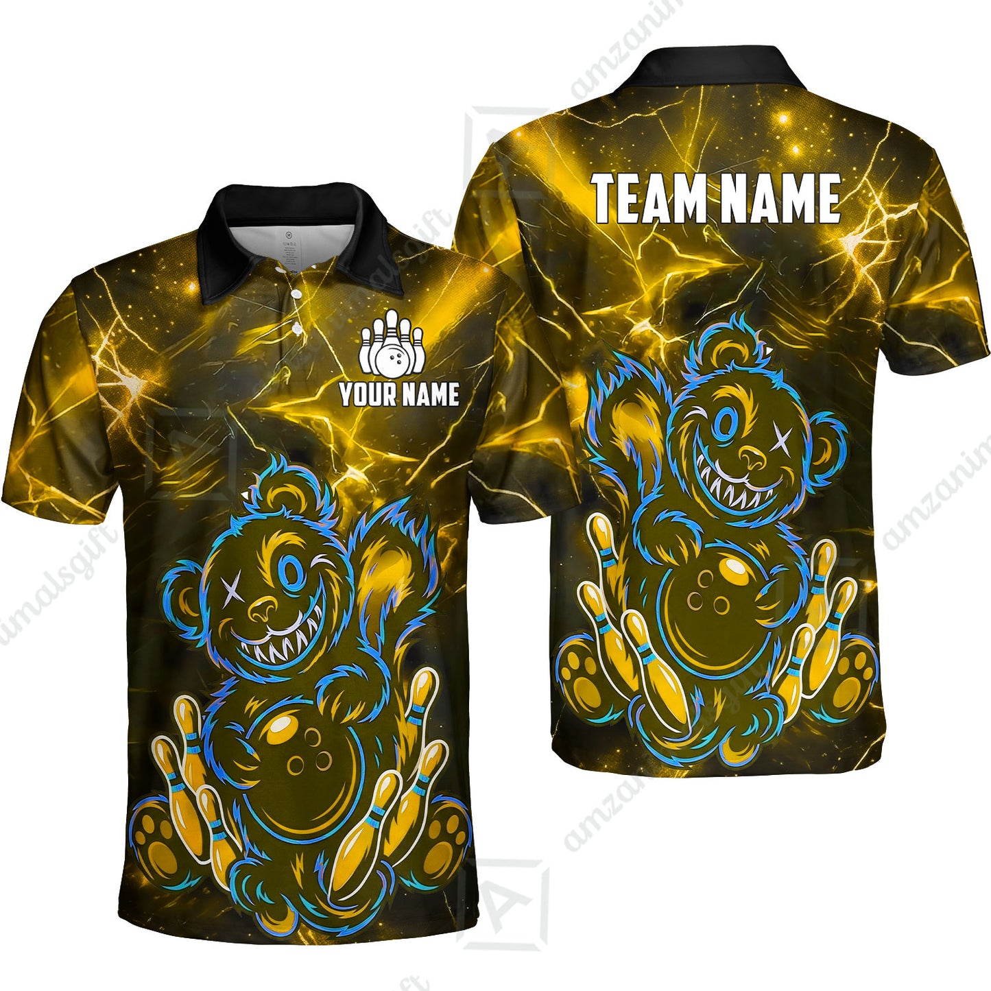 Custom Creepy Teddy Bowling Jersey Polo Shirt, Custom Creepy Teddy Bowling Jersey Team Shirt For Players With Name & Team Name