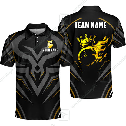 Custom Bowling Jersey Polo Shirt, Crowned Bowling Ball, Custom Bowling Jersey Team Shirt For Players With Name & Team Name