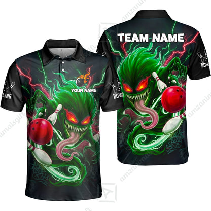 Customized Bowling Jerseys Polo Shirt, Evil Bowling Monster-Dark Bowling Spirit, Uniform Bowling - Personalized Name And Team Name