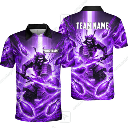 Custom Bowling Jersey Polo Shirt, Japanese Samurai Warrior Bowling, Custom Bowling Jersey Team Shirt For Players With Name & Team Name