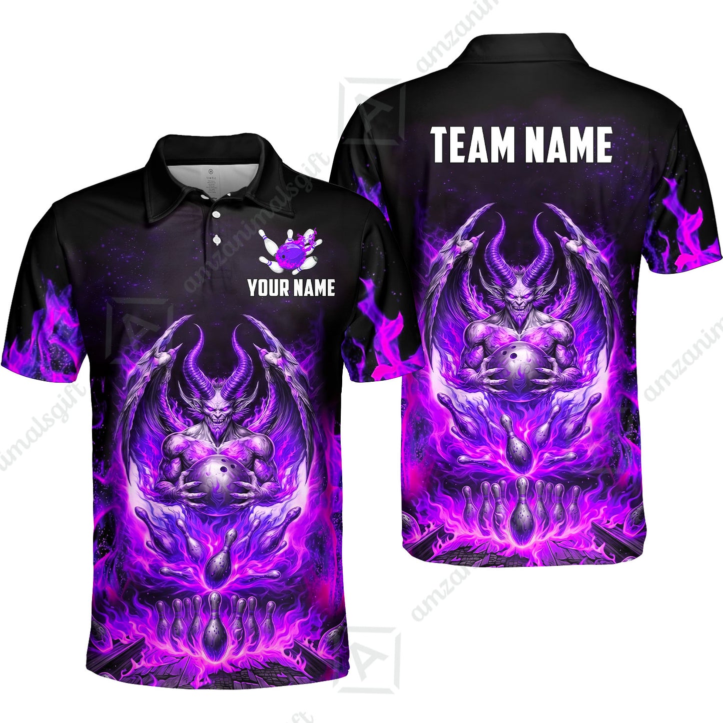 Custom Hellfire Bowling Jersey Polo Shirt, Custom Hellfire Bowling Jersey Team Shirt For Players With Name & Team Name