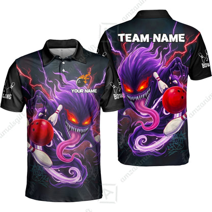 Customized Bowling Jerseys Polo Shirt, Evil Bowling Monster-Dark Bowling Spirit, Uniform Bowling - Personalized Name And Team Name