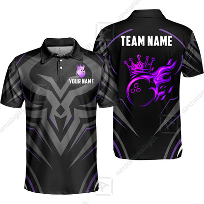 Custom Bowling Jersey Polo Shirt, Crowned Bowling Ball, Custom Bowling Jersey Team Shirt For Players With Name & Team Name