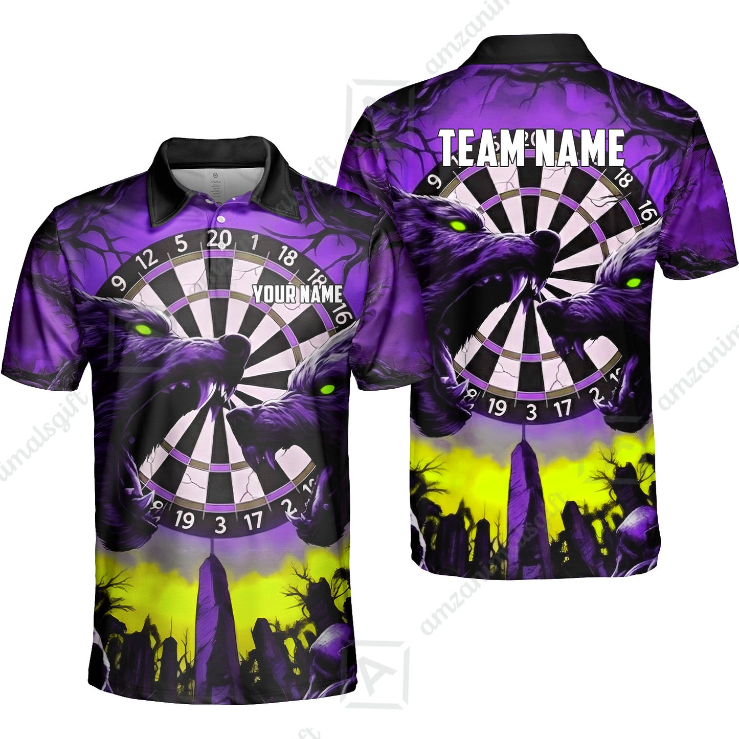 Custom Darts Team Jersey, Personalized Black Forest Wolves Dart Polo Shirt For Players With Name & Team Name