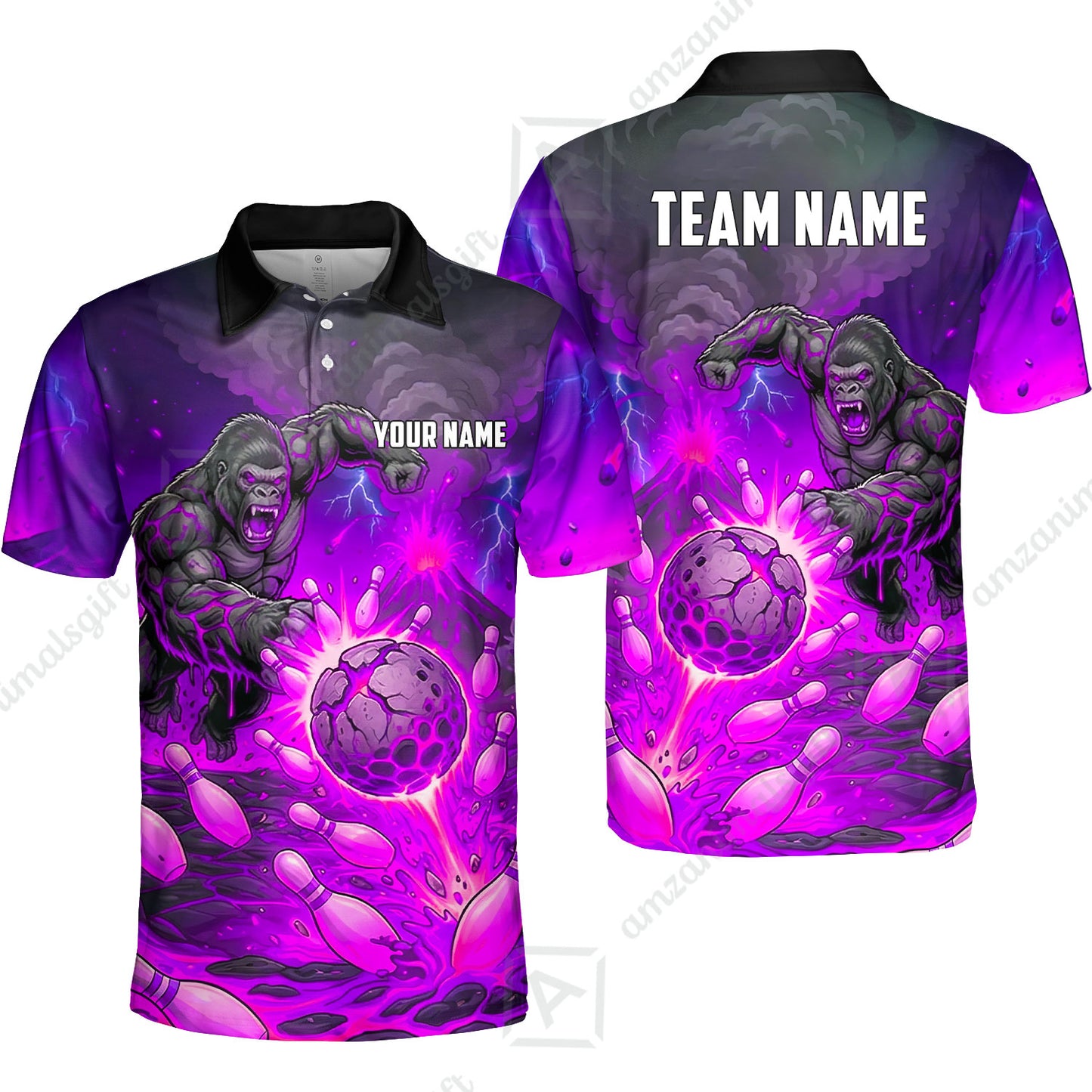 Custom Bowling Jersey Polo Shirt, Fierce Gorilla Strike Bowling, Custom Bowling Jersey Team Shirt For Players With Name & Team Name