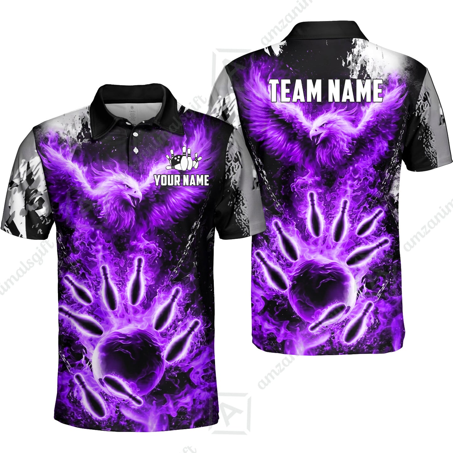 Custom Bowling Jersey Polo Shirt, Flaming Phoenix Bowling, Custom Bowling Jersey Team Shirt For Players With Name & Team Name
