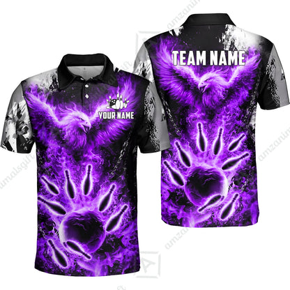 Custom Bowling Jersey Polo Shirt, Flaming Phoenix Bowling, Custom Bowling Jersey Team Shirt For Players With Name & Team Name