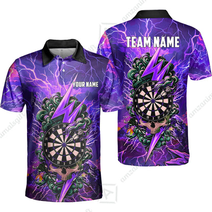 Custom Darts Team Jersey, Personalized Lightning Skull Dart Polo Shirt For Players With Name & Team Name