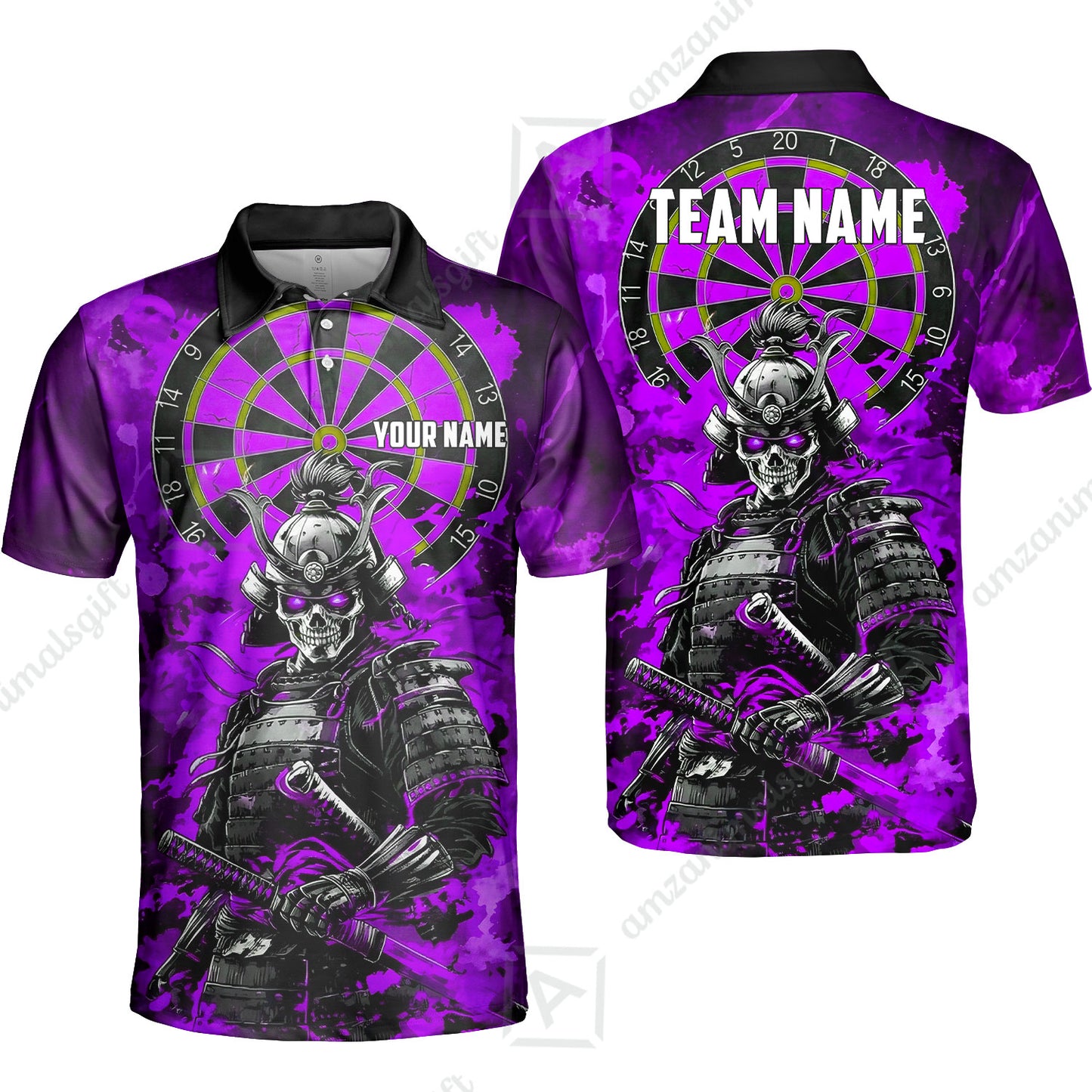 Custom Darts Team Jersey, Personalized Skull Samurai Dartboard Dart Polo Shirt For Players With Name & Team Name