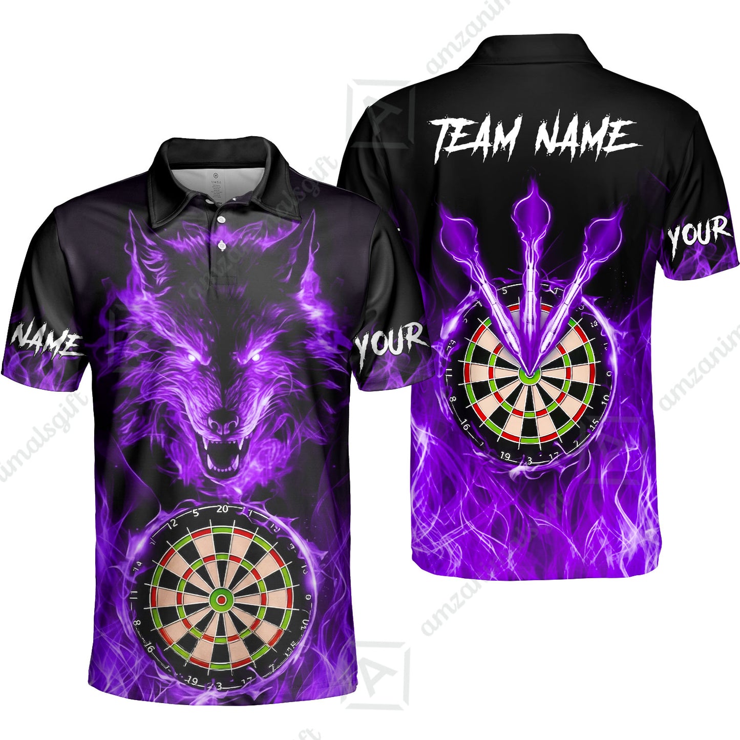 Custom Darts Jersey Polo Shirt, Dartboard Fierce Wolf Design, Uniform Dart - Personalized Name And Team Name
