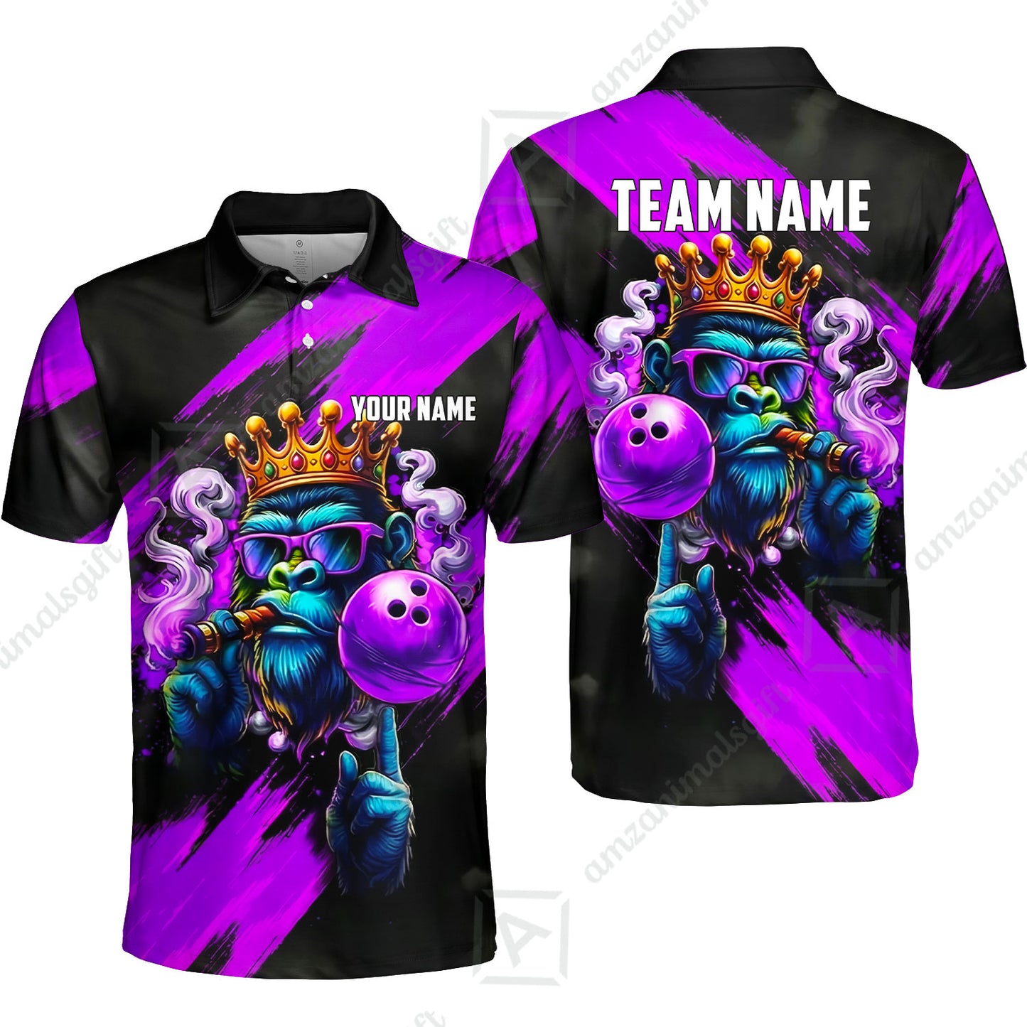 Custom Bowling Jersey Polo Shirt, Gorilla Boss King, Custom Bowling Jersey Team Shirt For Players With Name & Team Name