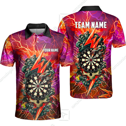 Custom Darts Team Jersey, Personalized Lightning Skull Dart Polo Shirt For Players With Name & Team Name