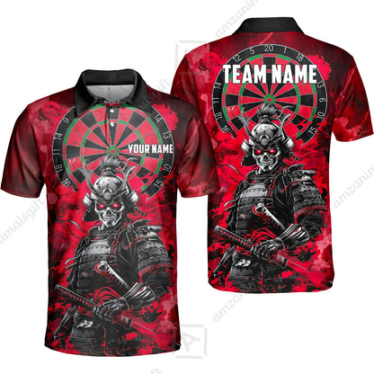 Custom Darts Team Jersey, Personalized Skull Samurai Dartboard Dart Polo Shirt For Players With Name & Team Name
