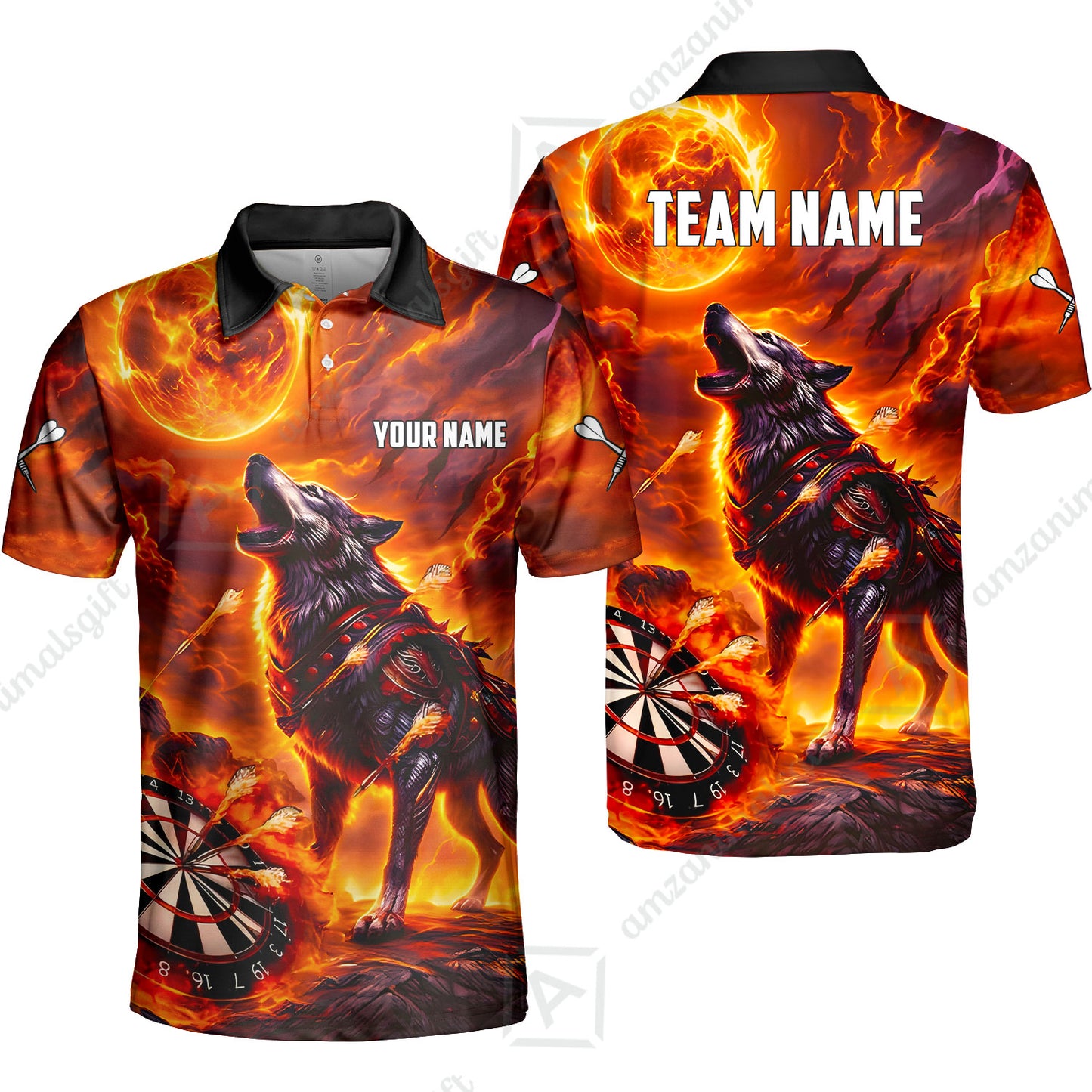 Custom Darts Team Jersey, Personalized Flaming Wolf Jersey Shirt For Players With Name & Team Name
