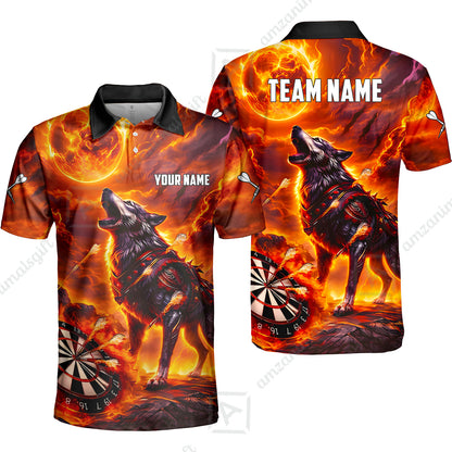 Custom Darts Team Jersey, Personalized Flaming Wolf Jersey Shirt For Players With Name & Team Name