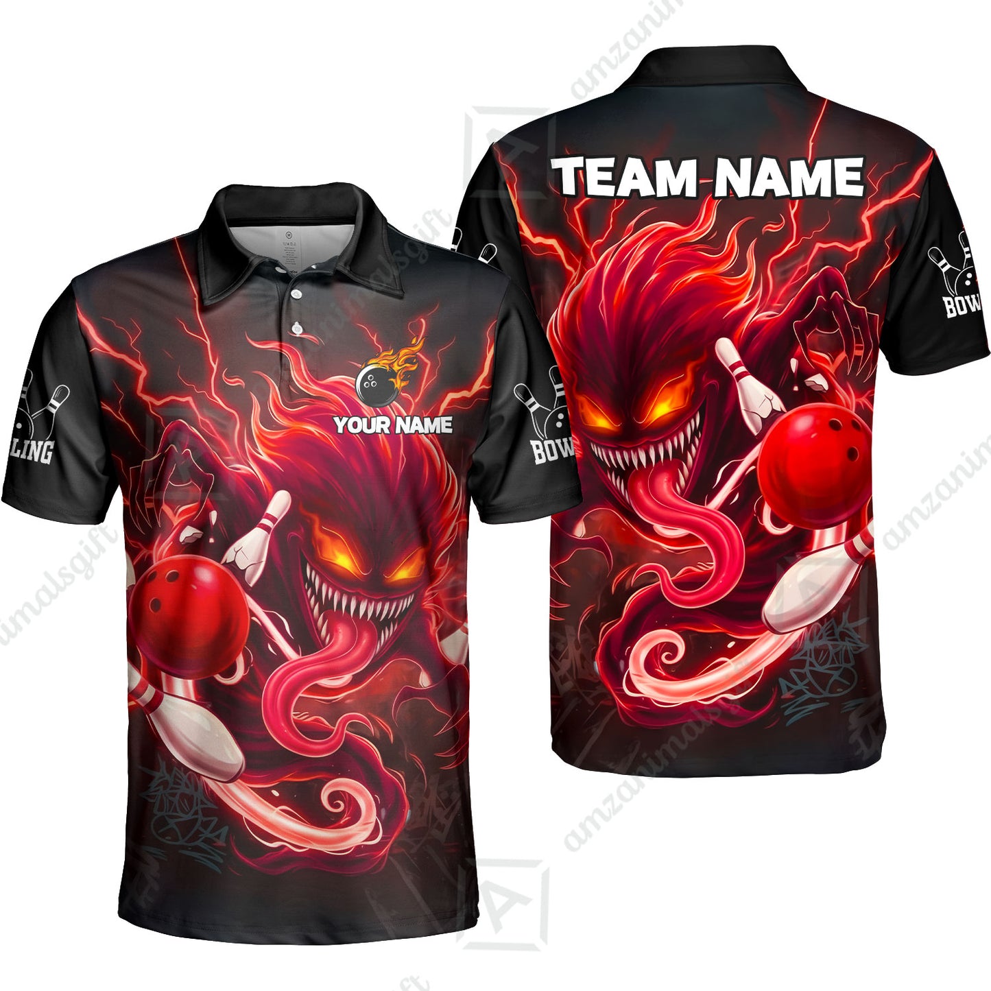 Customized Bowling Jerseys Polo Shirt, Evil Bowling Monster-Dark Bowling Spirit, Uniform Bowling - Personalized Name And Team Name