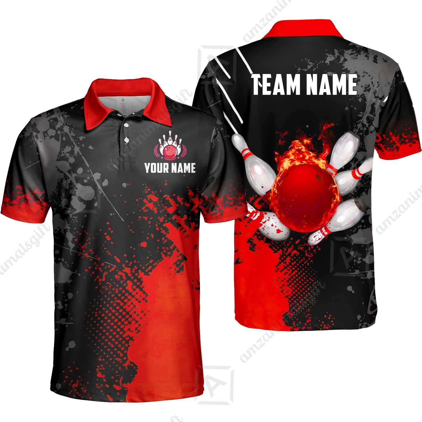Custom Bowling Jersey Polo Shirt, Fire Ball Bowling, Custom Bowling Jersey Team Shirt For Players With Name & Team Name