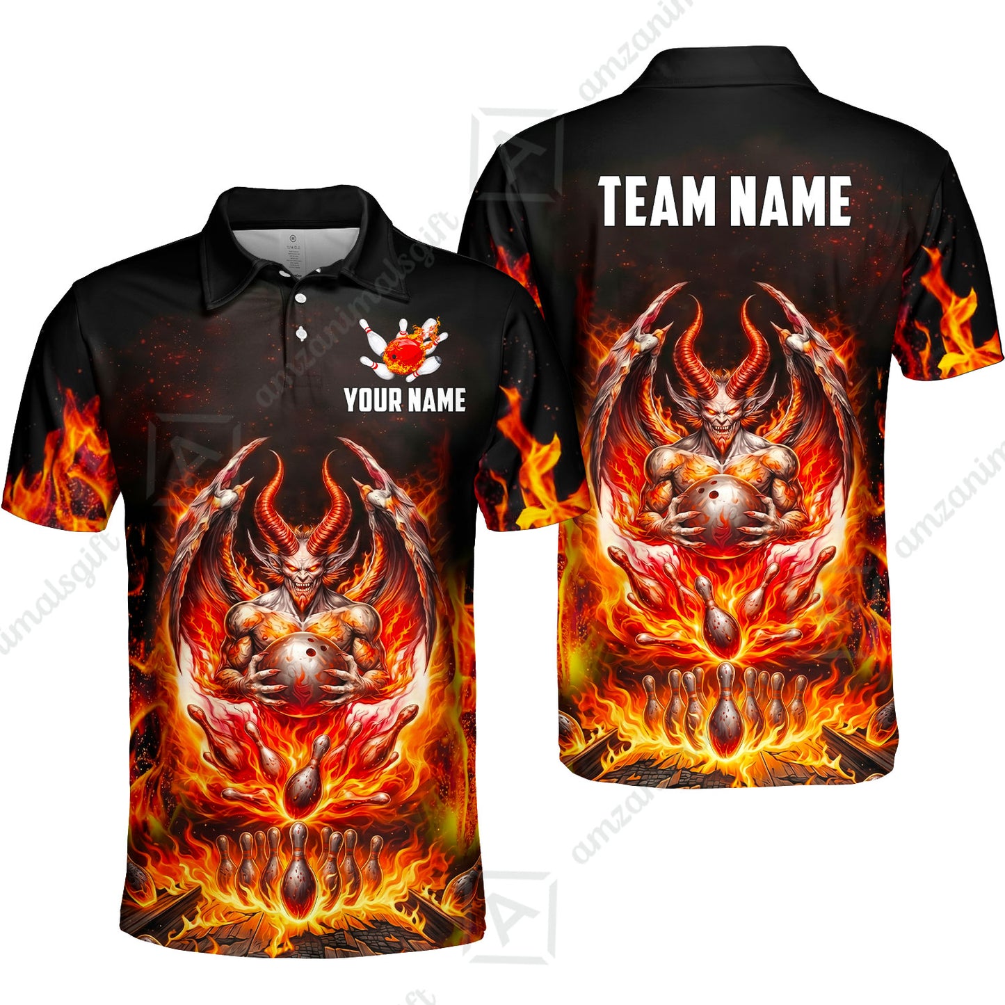 Custom Hellfire Bowling Jersey Polo Shirt, Custom Hellfire Bowling Jersey Team Shirt For Players With Name & Team Name