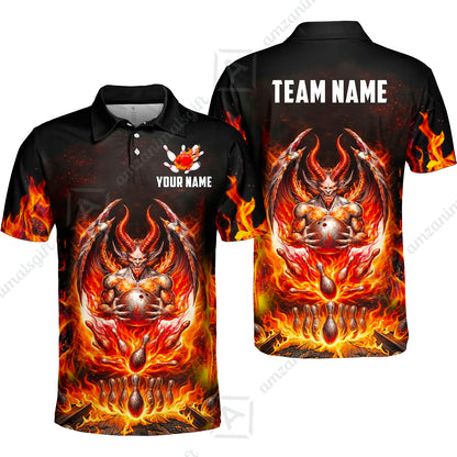 Custom Hellfire Bowling Jersey Polo Shirt, Custom Hellfire Bowling Jersey Team Shirt For Players With Name & Team Name