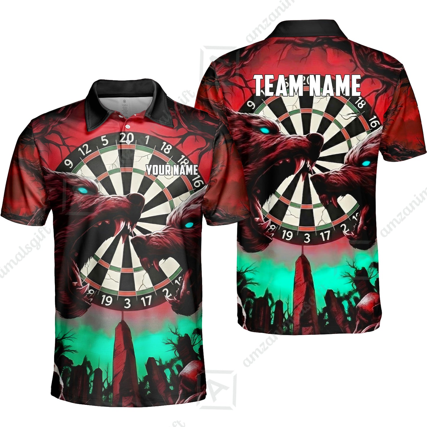 Custom Darts Team Jersey, Personalized Black Forest Wolves Dart Polo Shirt For Players With Name & Team Name