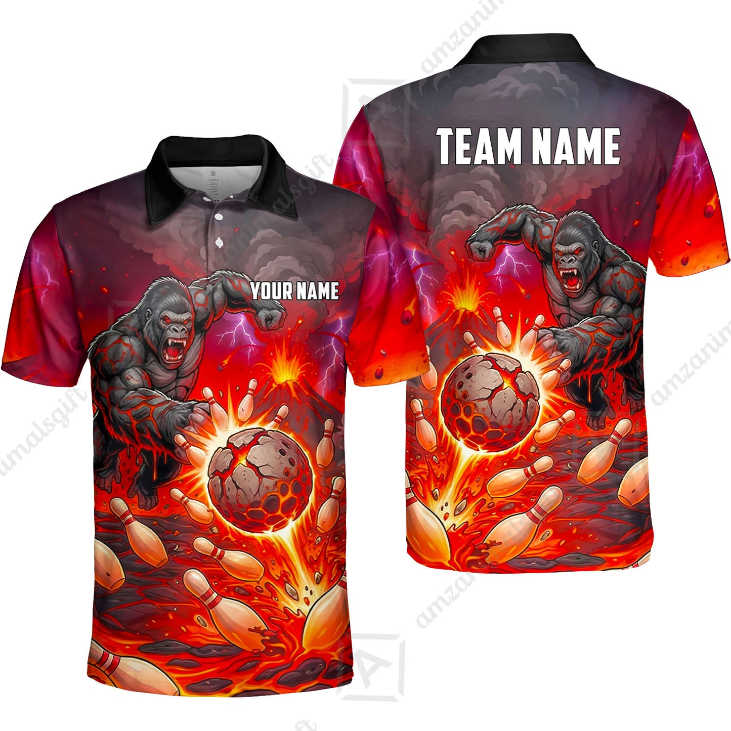 Custom Bowling Jersey Polo Shirt, Fierce Gorilla Strike Bowling, Custom Bowling Jersey Team Shirt For Players With Name & Team Name