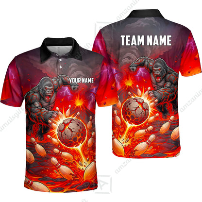 Custom Bowling Jersey Polo Shirt, Fierce Gorilla Strike Bowling, Custom Bowling Jersey Team Shirt For Players With Name & Team Name