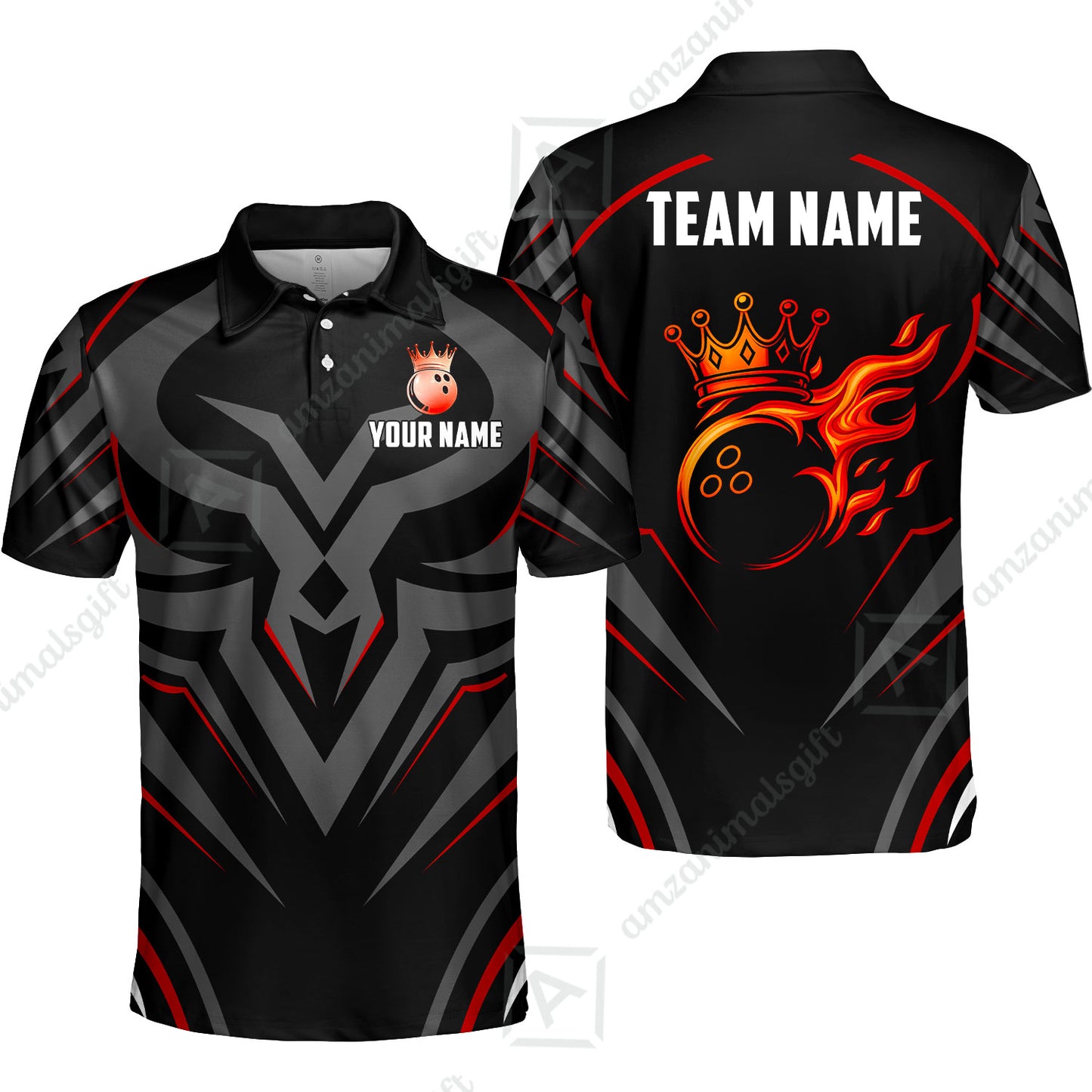 Custom Bowling Jersey Polo Shirt, Crowned Bowling Ball, Custom Bowling Jersey Team Shirt For Players With Name & Team Name
