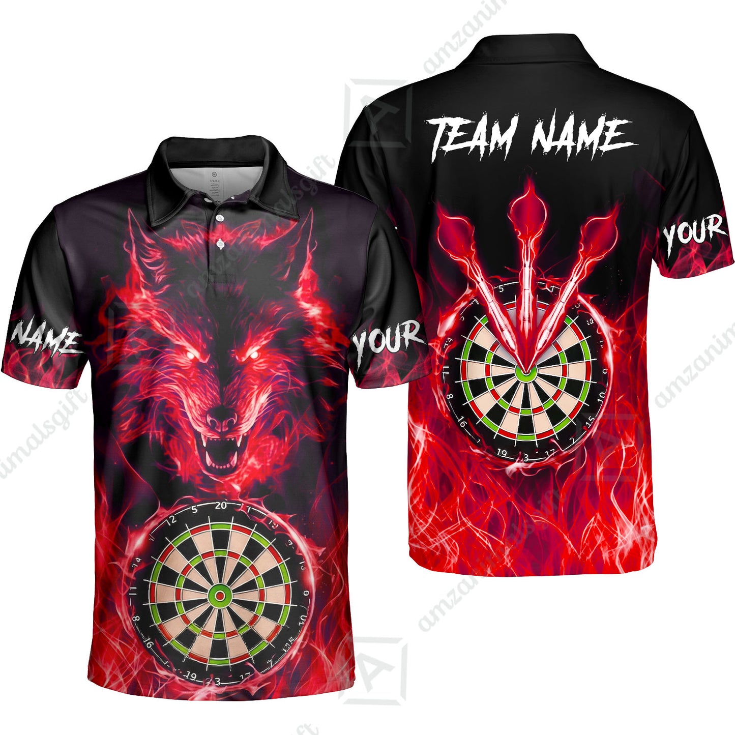 Custom Darts Jersey Polo Shirt, Dartboard Fierce Wolf Design, Uniform Dart - Personalized Name And Team Name