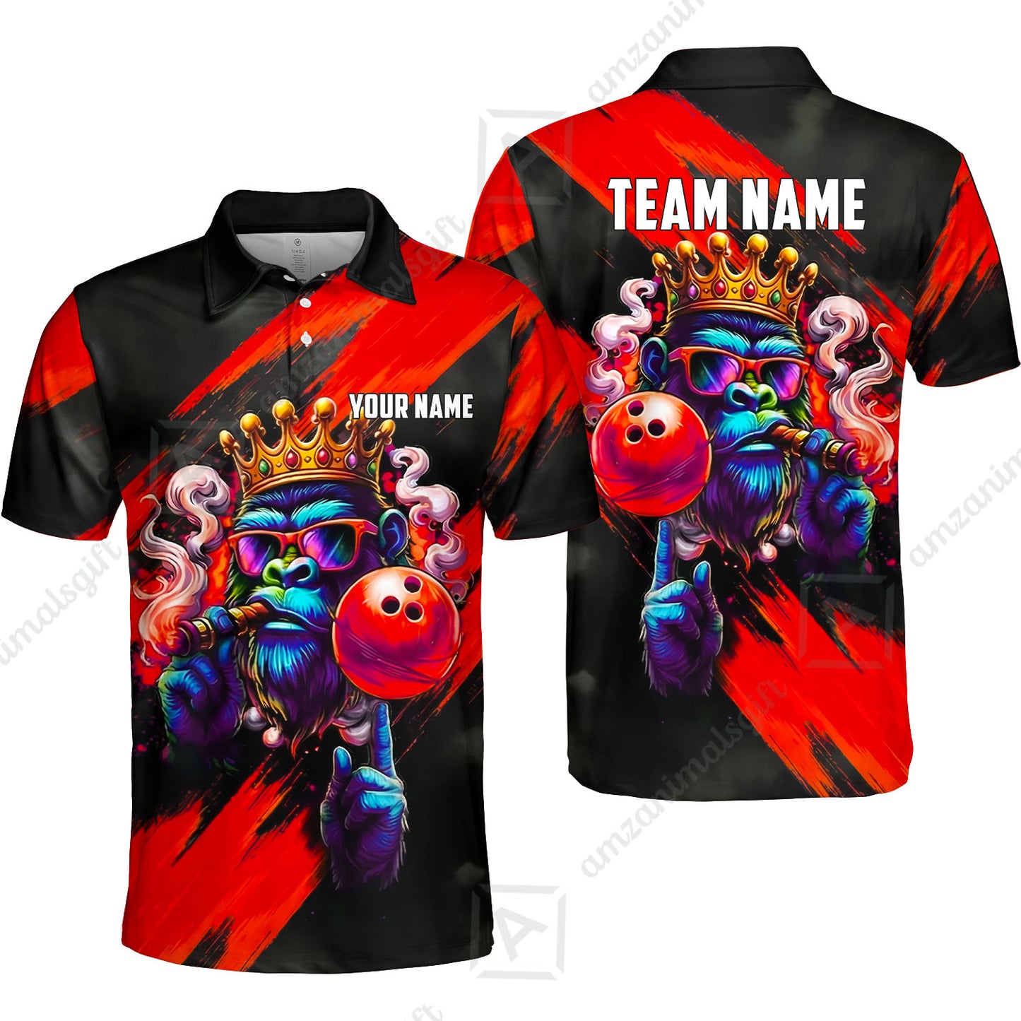 Custom Bowling Jersey Polo Shirt, Gorilla Boss King, Custom Bowling Jersey Team Shirt For Players With Name & Team Name