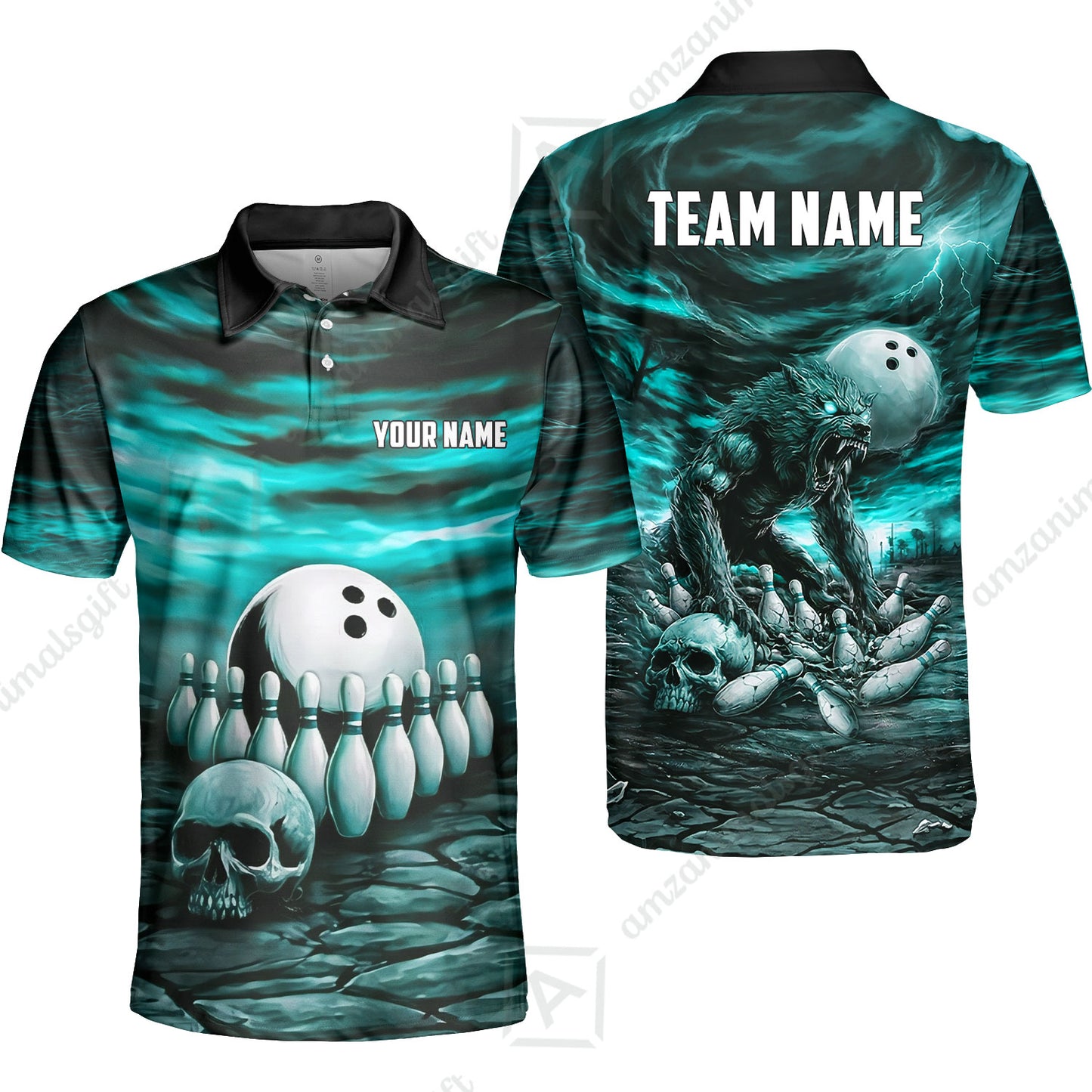 Custom Full Moon Werewolf Bowling Jersey Polo Shirt, Custom Full Moon Werewolf Bowling Jersey Team Shirt For Players With Name & Team Name