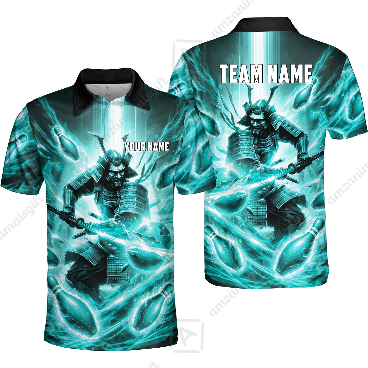 Custom Bowling Jersey Polo Shirt, Japanese Samurai Warrior Bowling, Custom Bowling Jersey Team Shirt For Players With Name & Team Name