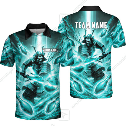 Custom Bowling Jersey Polo Shirt, Japanese Samurai Warrior Bowling, Custom Bowling Jersey Team Shirt For Players With Name & Team Name