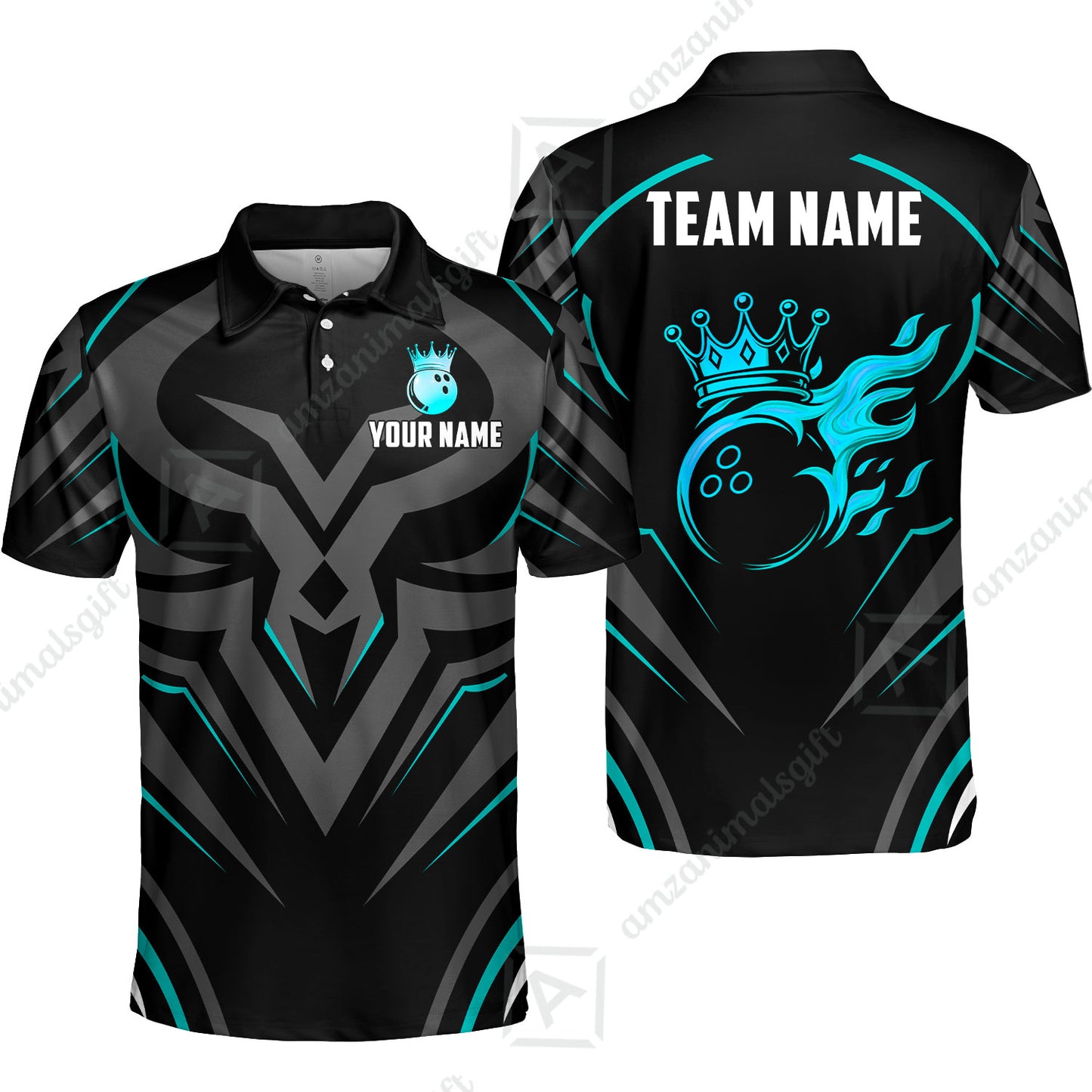 Custom Bowling Jersey Polo Shirt, Crowned Bowling Ball, Custom Bowling Jersey Team Shirt For Players With Name & Team Name