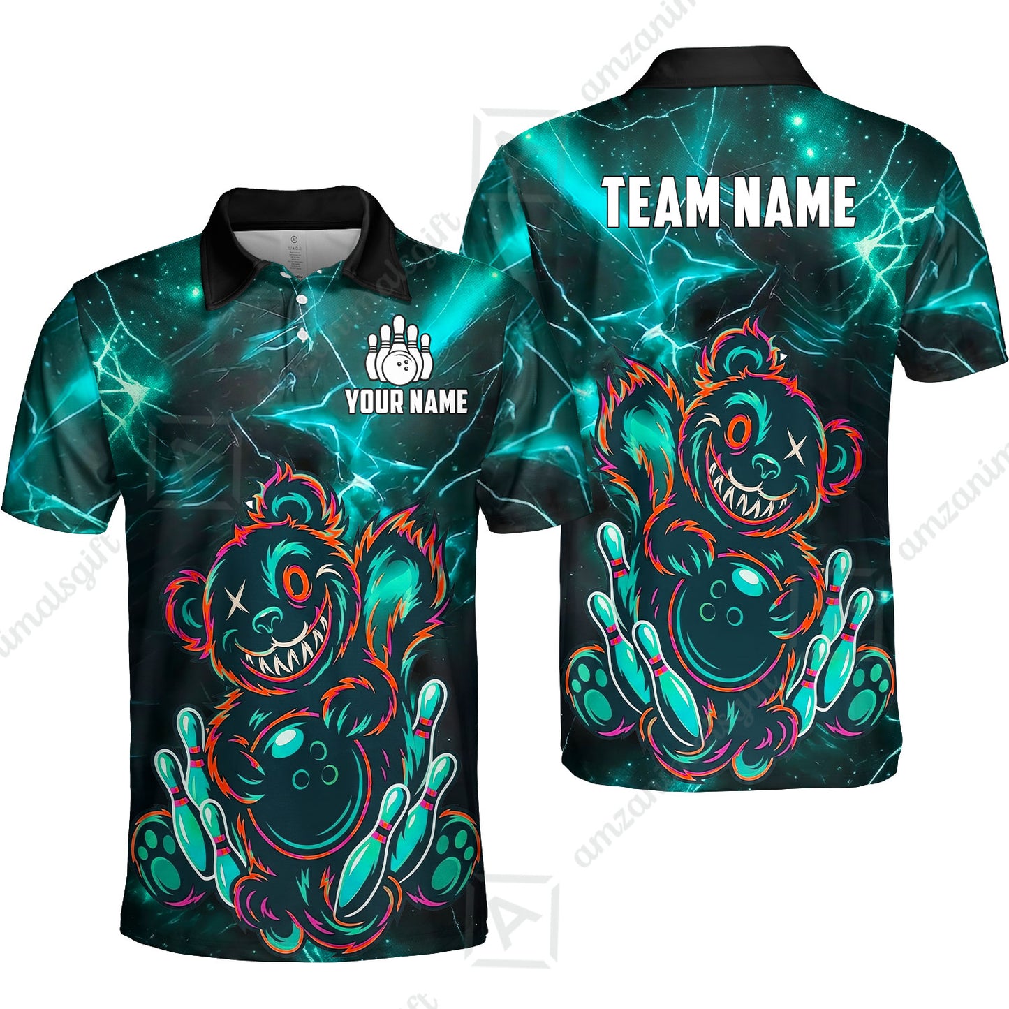Custom Creepy Teddy Bowling Jersey Polo Shirt, Custom Creepy Teddy Bowling Jersey Team Shirt For Players With Name & Team Name