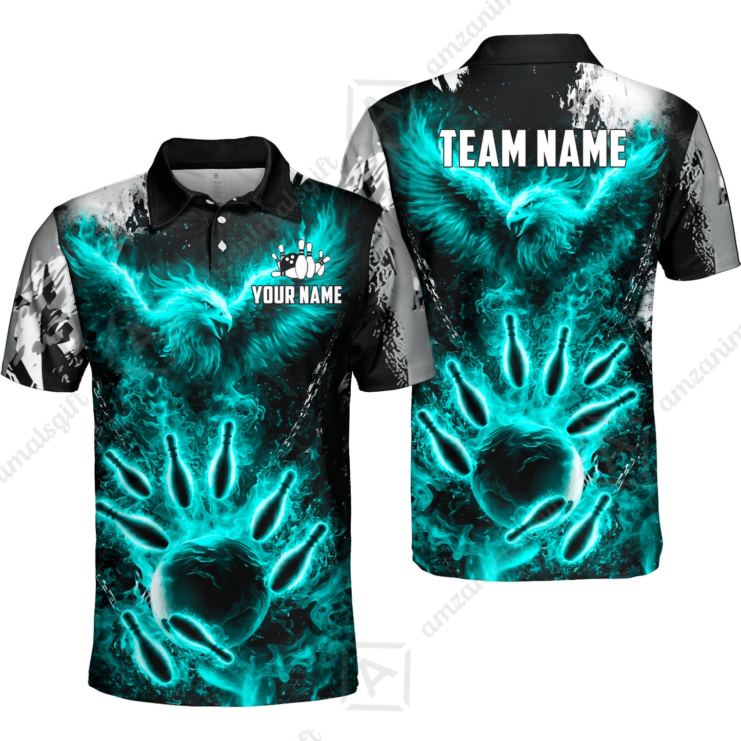 Custom Bowling Jersey Polo Shirt, Flaming Phoenix Bowling, Custom Bowling Jersey Team Shirt For Players With Name & Team Name