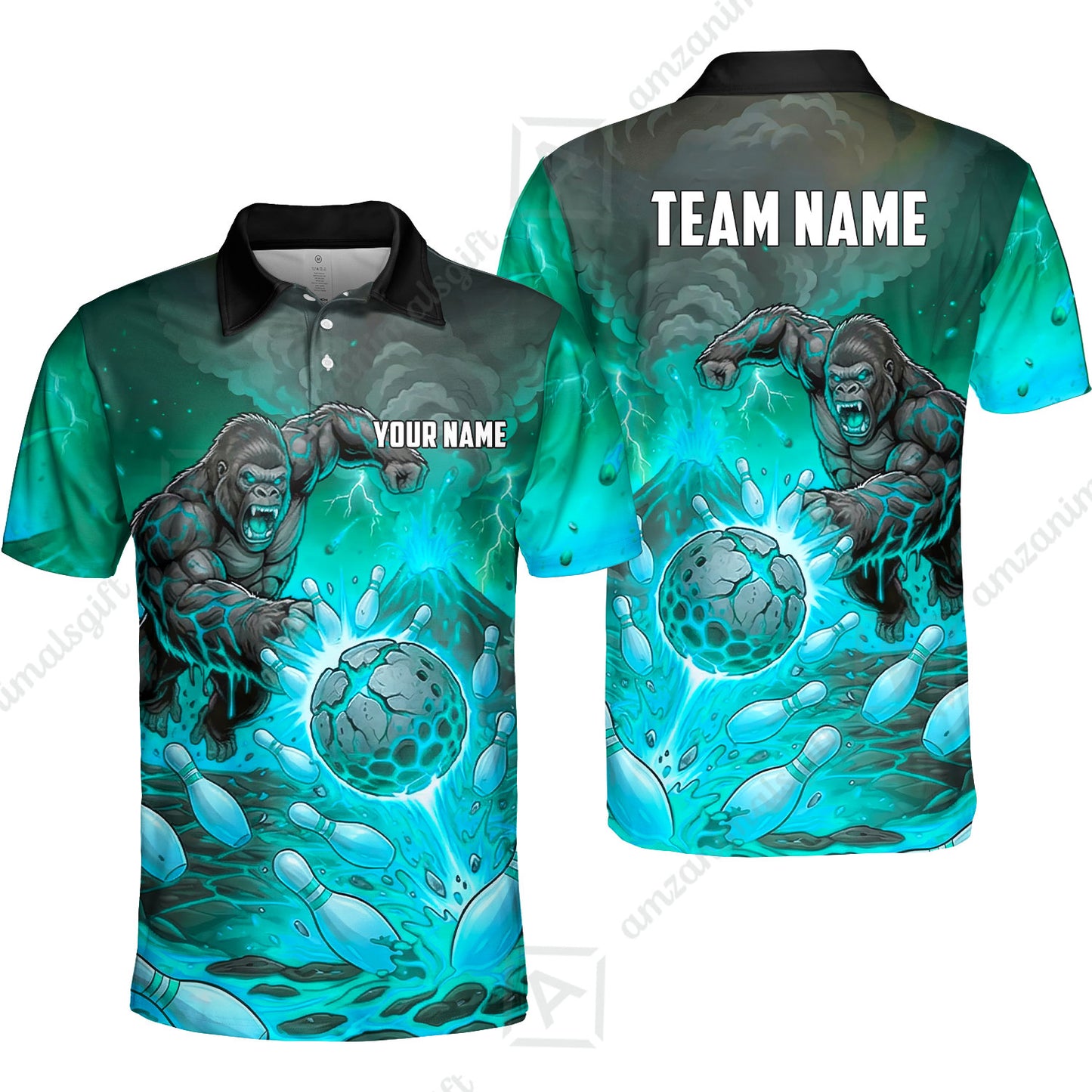 Custom Bowling Jersey Polo Shirt, Fierce Gorilla Strike Bowling, Custom Bowling Jersey Team Shirt For Players With Name & Team Name